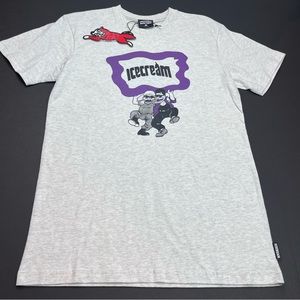 ICECREAM Pals Mens SZ Small Light Heather Grey Gray Short Sleeve Shirt NEW *FLAW